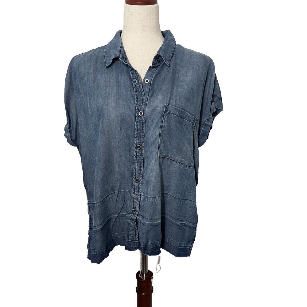 Rails Button-Front Blue Chambray Shirt Women Size… - image 1
